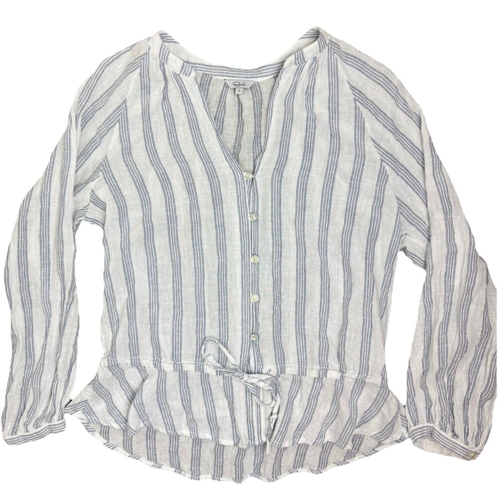 Rails Linen Blend Marti Caymen Striped Button Down Shirt Boho Coastal Size Small
